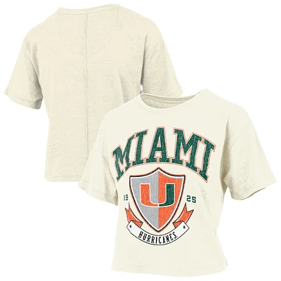 Women's Pressbox Cream Miami Hurricanes Buckler Vintage Cropped T-Shirt