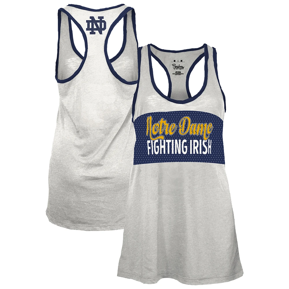 Women's Pressbox White/Navy Notre Dame Fighting Irish Tracy Racerback Burnout Tank Top