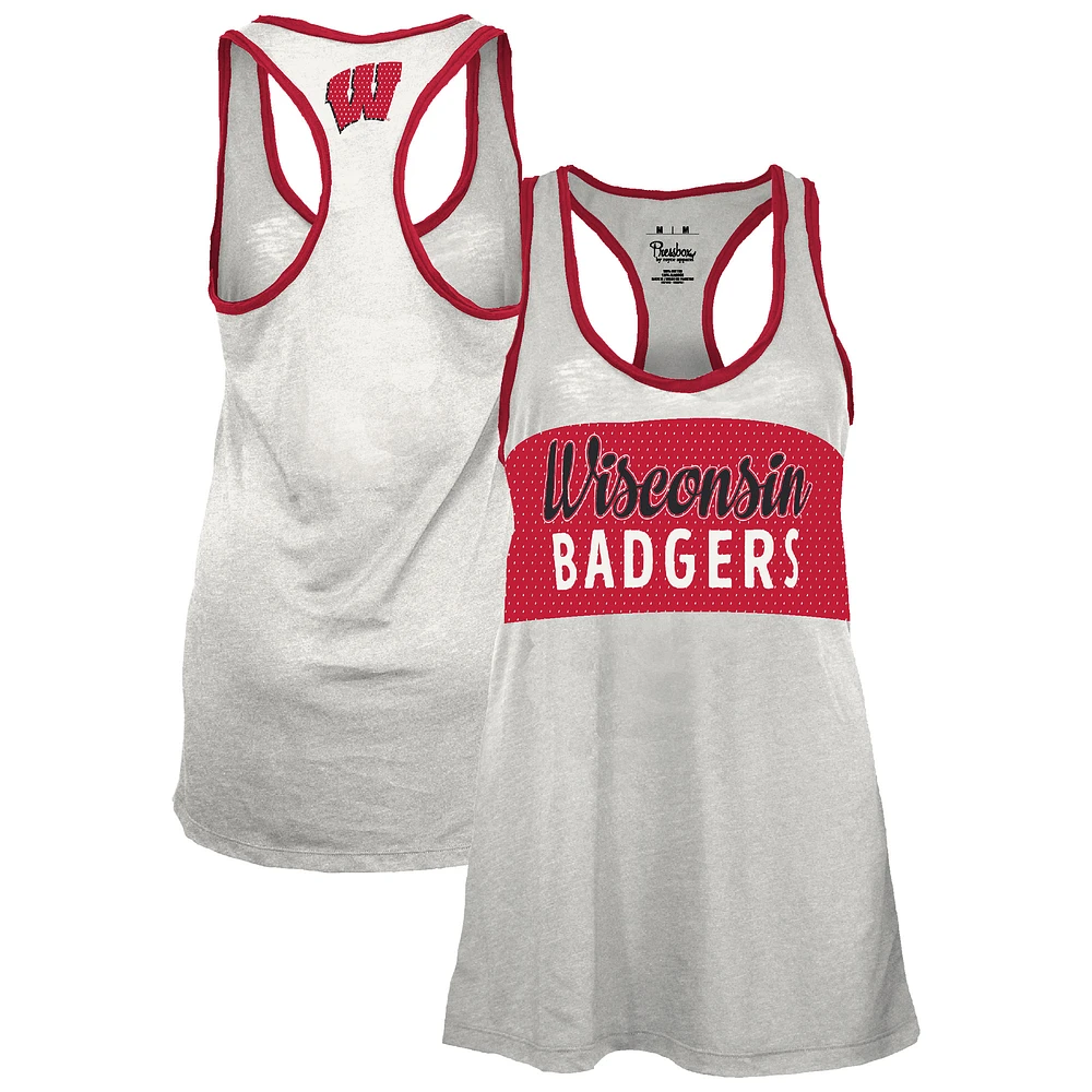 Women's Pressbox White/Red Wisconsin Badgers Tracy Racerback Burnout Tank Top