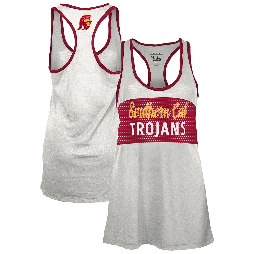 Women's Pressbox White/Cardinal USC Trojans Tracy Racerback Burnout Tank Top