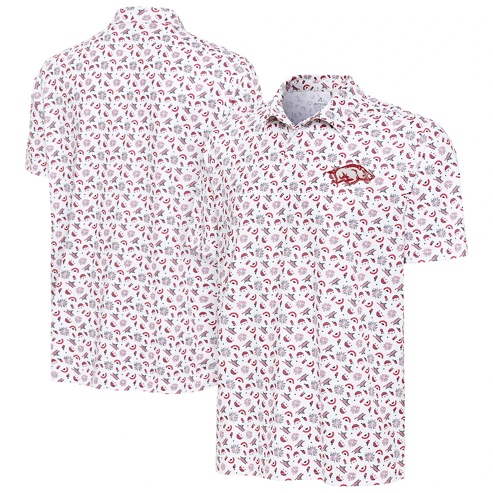 Men's Antigua White Arkansas Razorbacks Independence Day Polo