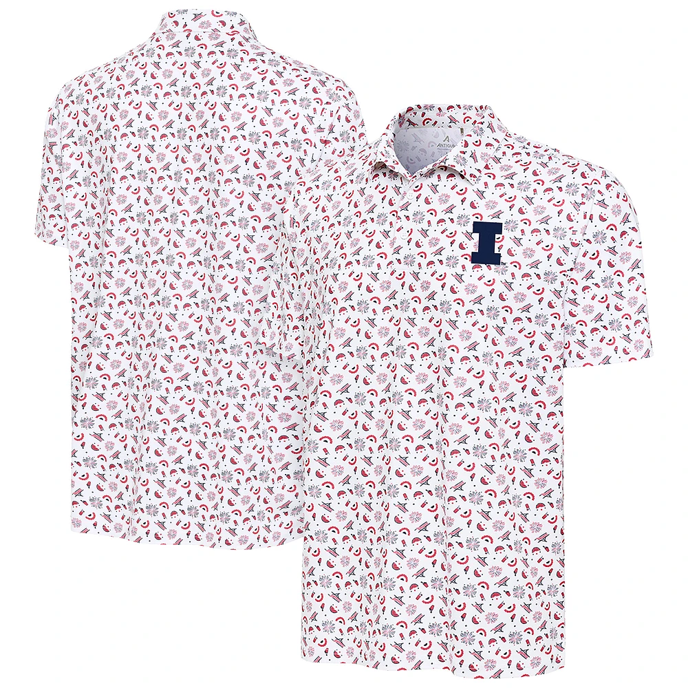 Men's Antigua White Illinois Fighting Illini Independence Day Polo