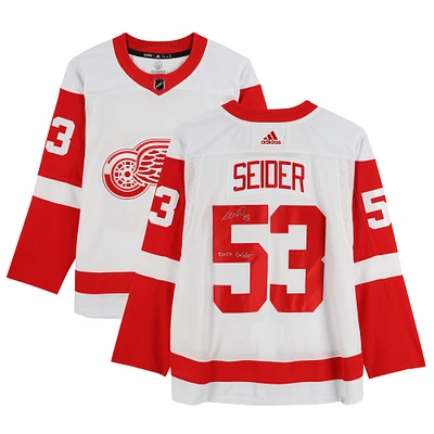 Moritz Seider Detroit Red Wings Autographed White adidas Authentic Jersey with "2022 Calder" Inscription