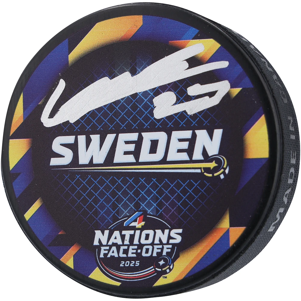 Lucas Raymond Detroit Red Wings Autographed Team Sweden 4 Nations Face-Off Hockey Puck