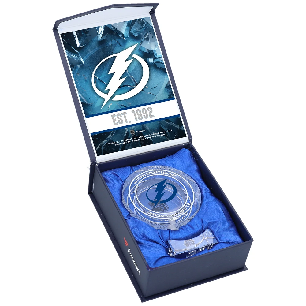Tampa Bay Lightning Crystal Puck Filled with Home Ice from the 2024-25 Season