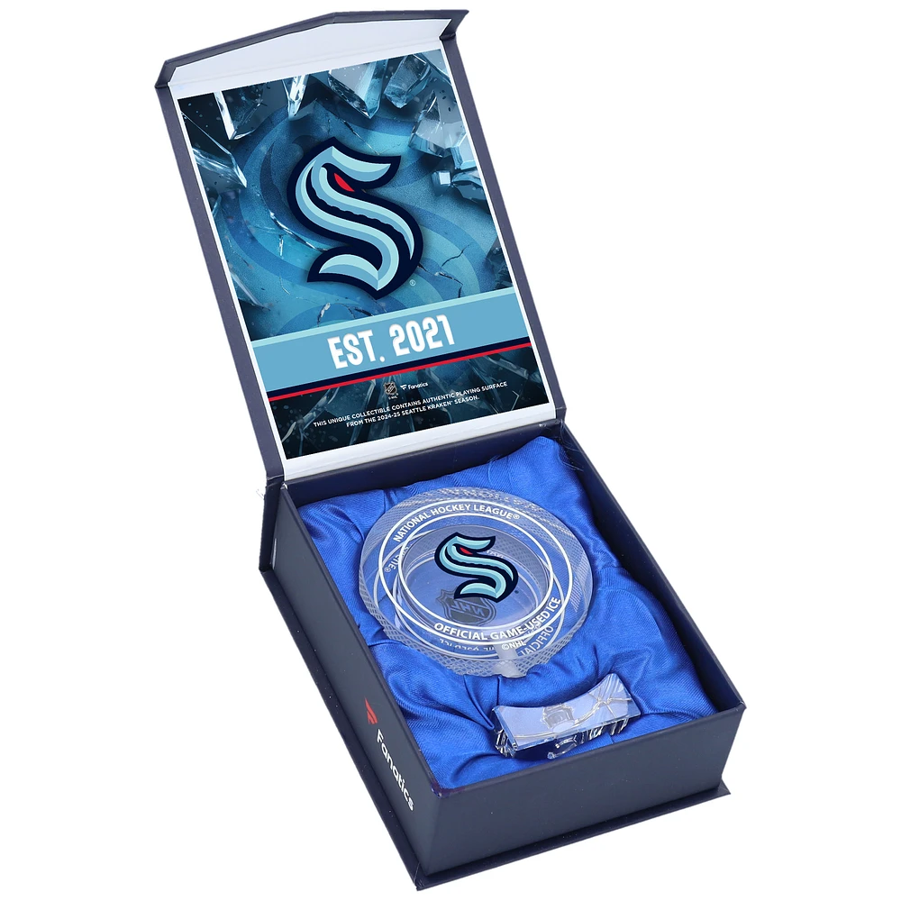 Seattle Kraken NHL Crystal Puck Filled with Home Ice from the 2024-25 Season