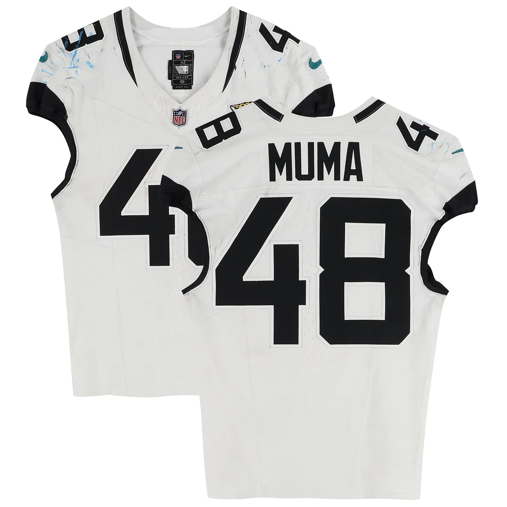 Chad Muma Jacksonville Jaguars Game-Used #48 White Jersey vs. Detroit Lions on November 17, 2024
