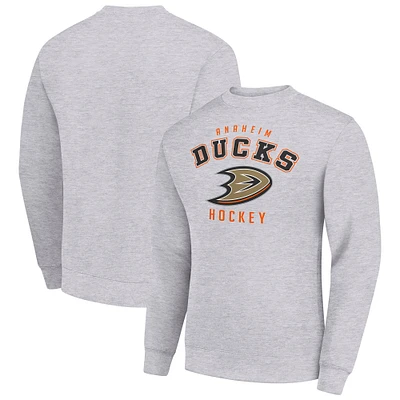 Men's Starter Heather Gray Anaheim Ducks Team Logo Fleece Pullover Sweatshirt