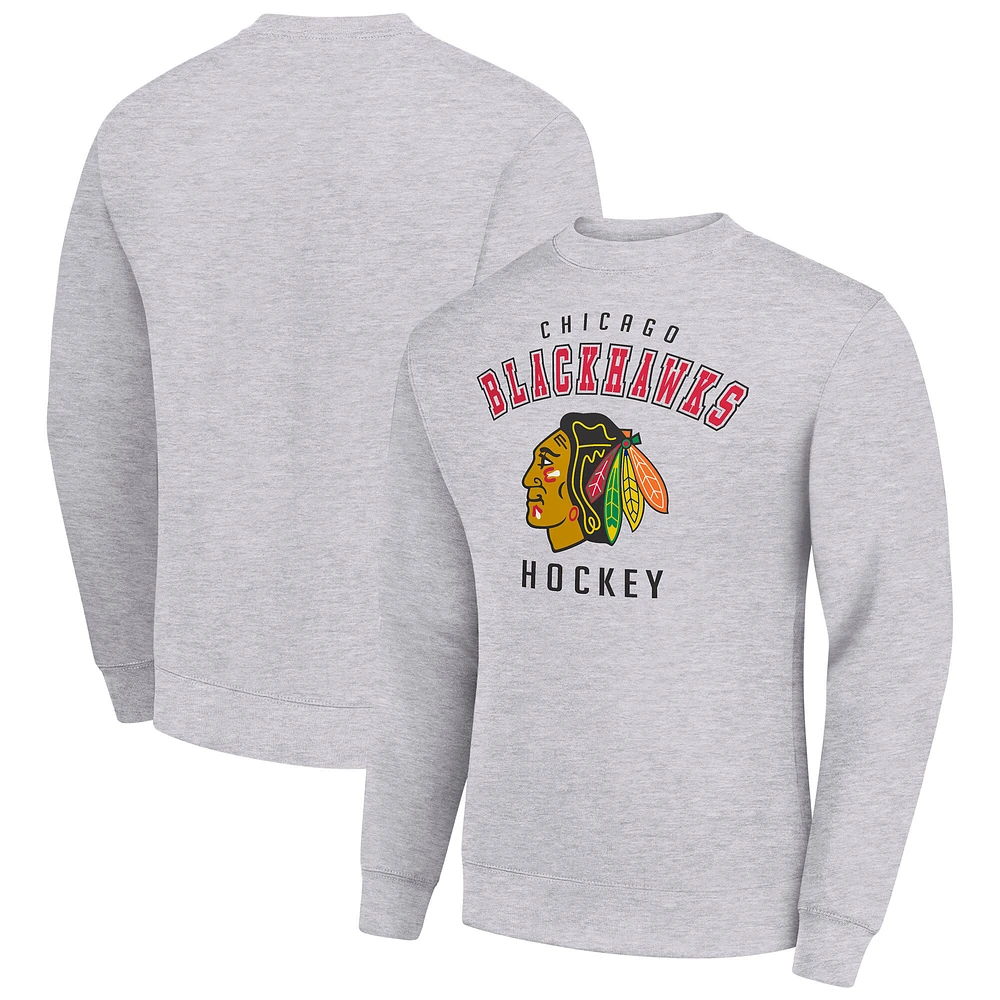 Men's Starter Heather Gray Chicago Blackhawks Team Logo Fleece Pullover Sweatshirt