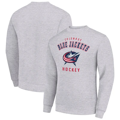 Men's Starter Heather Gray Columbus Blue Jackets Team Logo Fleece Pullover Sweatshirt