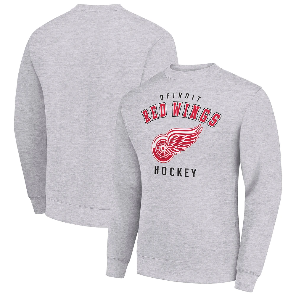 Men's Starter Heather Gray Detroit Red Wings Team Logo Fleece Pullover Sweatshirt
