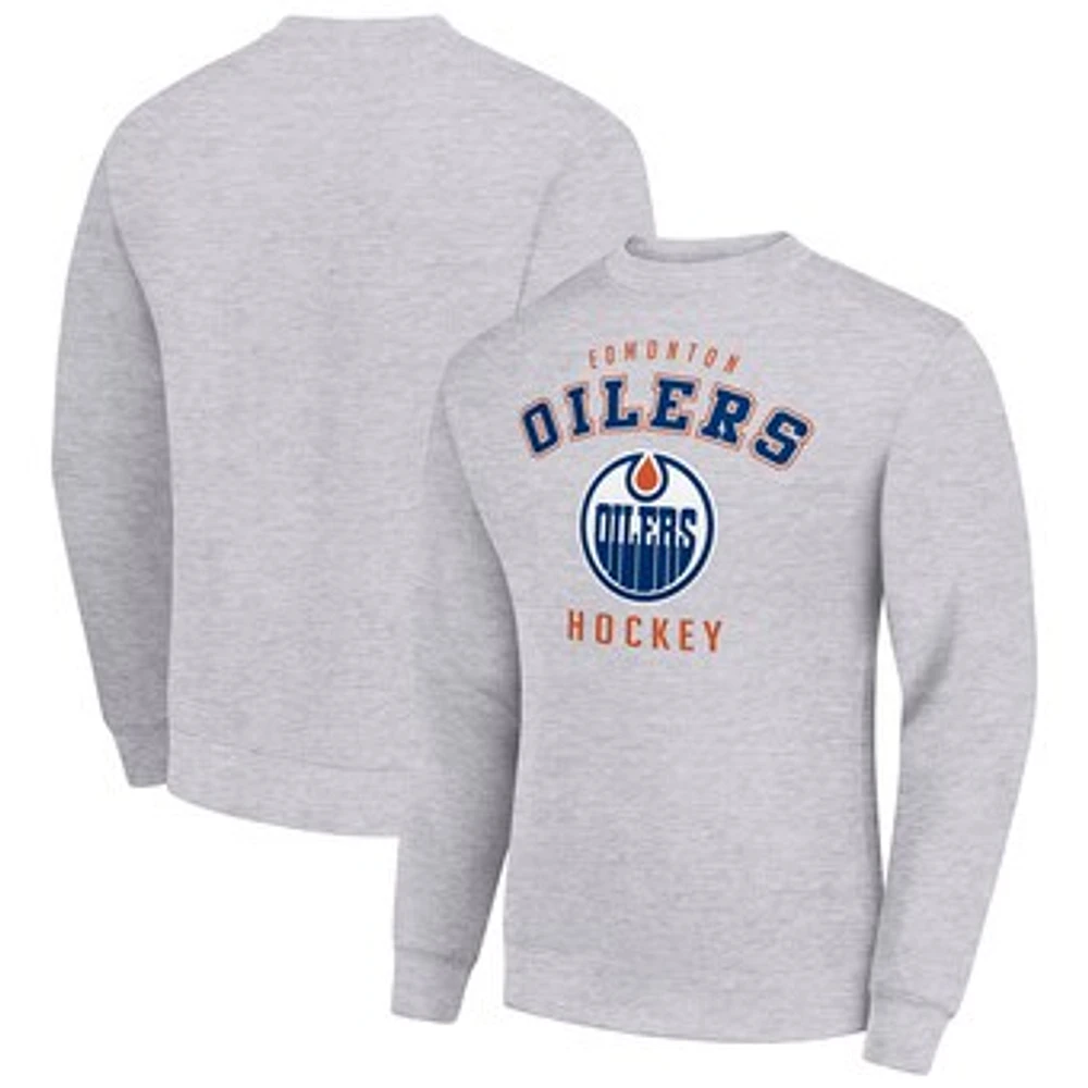 Men's Starter Heather Gray Edmonton Oilers Team Logo Fleece Pullover Sweatshirt