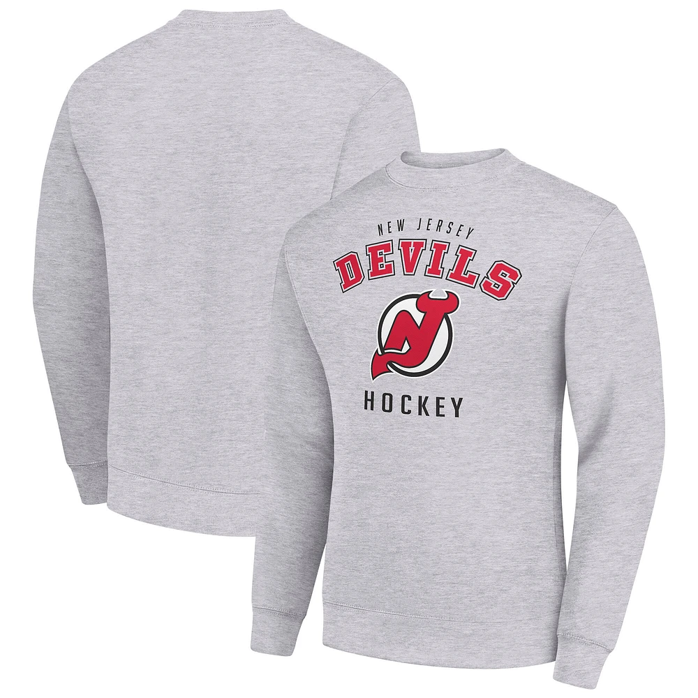 Men's Starter Heather Gray New Jersey Devils Team Logo Fleece Pullover Sweatshirt