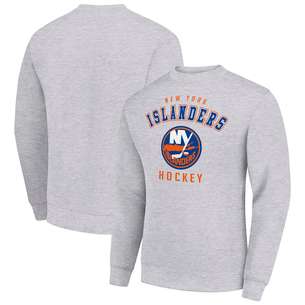 Men's Starter Heather Gray New York Islanders Team Logo Fleece Pullover Sweatshirt