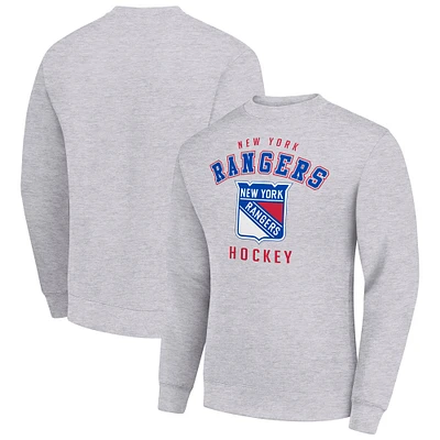 Men's Starter Heather Gray New York Rangers Team Logo Fleece Pullover Sweatshirt