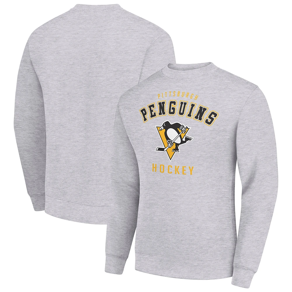 Men's Starter Heather Gray Pittsburgh Penguins Team Logo Fleece Pullover Sweatshirt