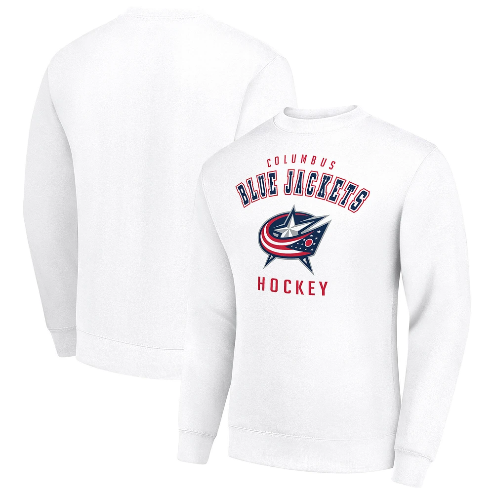Men's Starter White Columbus Blue Jackets Team Logo Fleece Pullover Sweatshirt