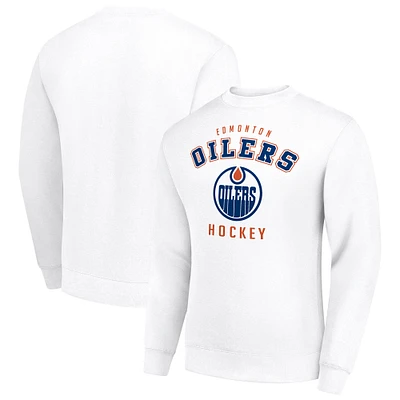 Men's Starter White Edmonton Oilers Team Logo Fleece Pullover Sweatshirt