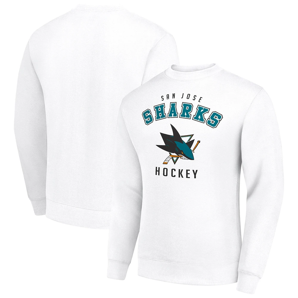 Men's Starter White San Jose Sharks Team Logo Fleece Pullover Sweatshirt