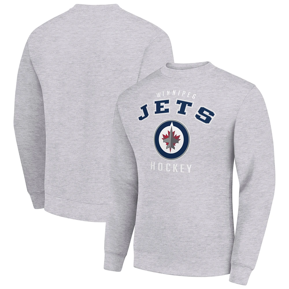 Men's Starter Heather Gray Winnipeg Jets Team Logo Fleece Pullover Sweatshirt