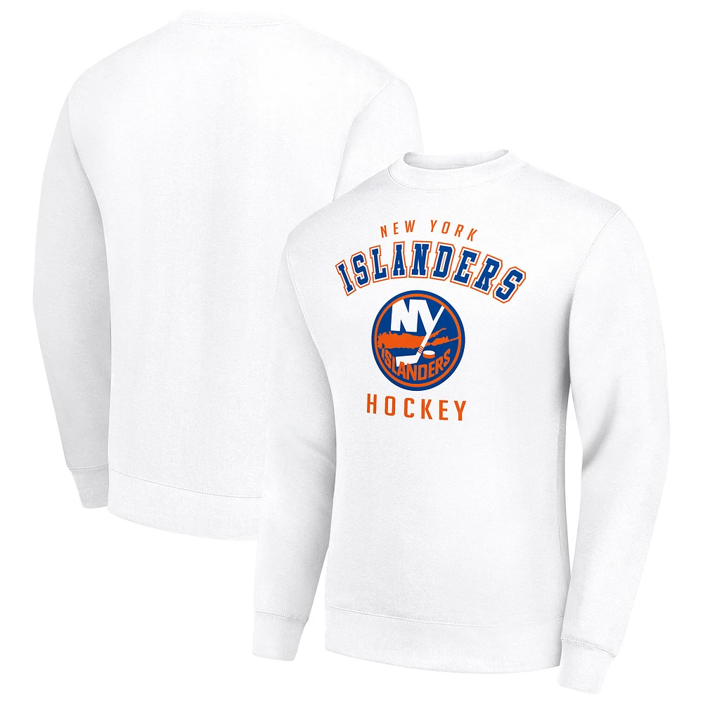 Men's Starter White New York Islanders Team Logo Fleece Pullover Sweatshirt