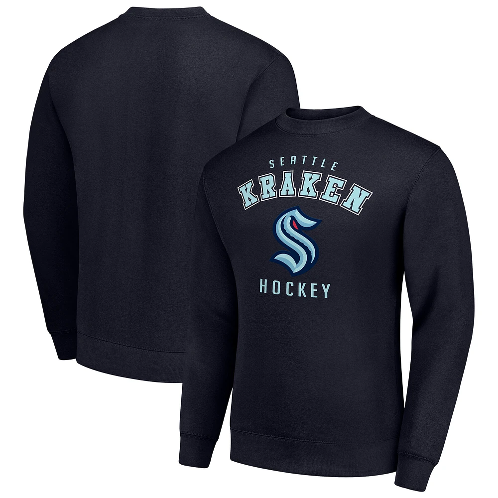 Men's Starter Navy Seattle Kraken Team Logo Fleece Pullover Sweatshirt