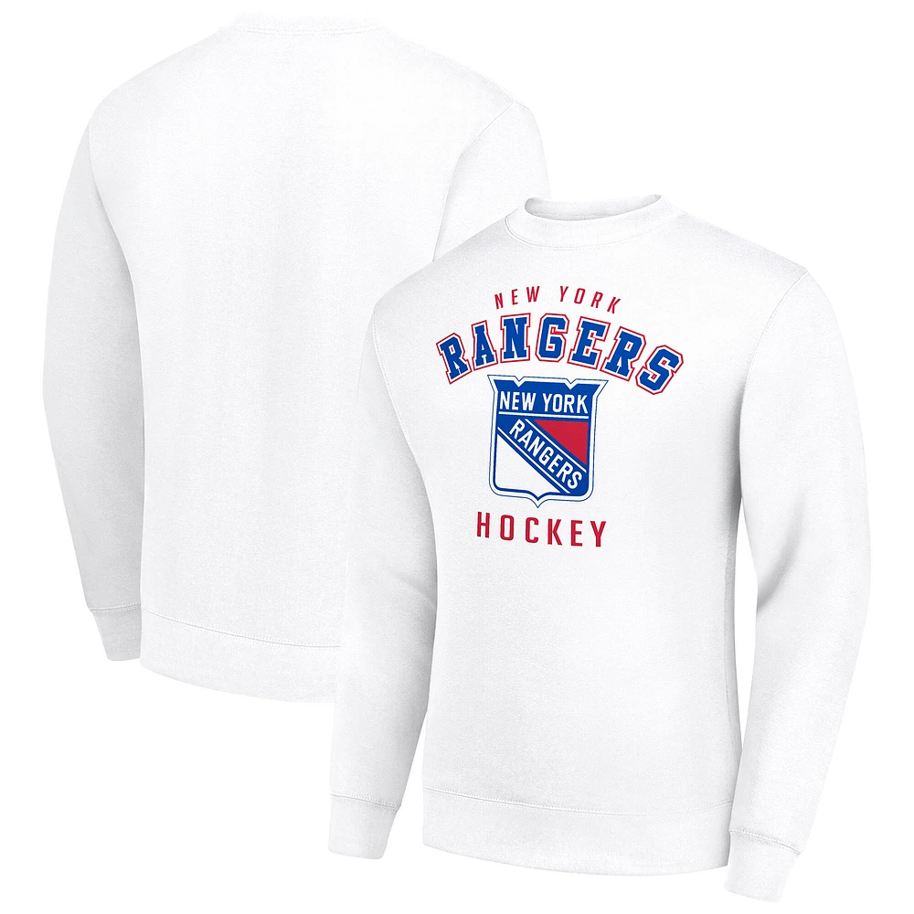 Men's Starter White New York Rangers Team Logo Fleece Pullover Sweatshirt