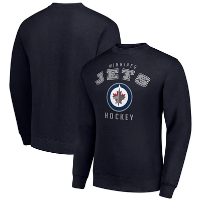 Men's Starter Navy Winnipeg Jets Team Logo Fleece Pullover Sweatshirt