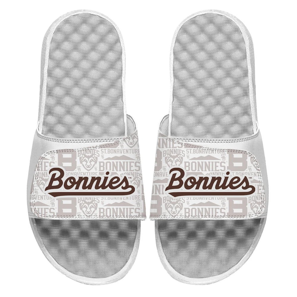 Unisex ISlide White St. Bonaventure Bonnies Wordmark Tonal Pattern Slide Sandals