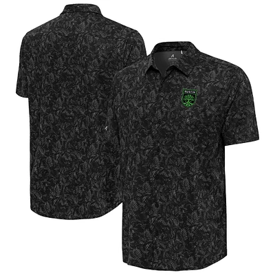 Men's Antigua Black Austin FC Lush Woven Button-Up Top