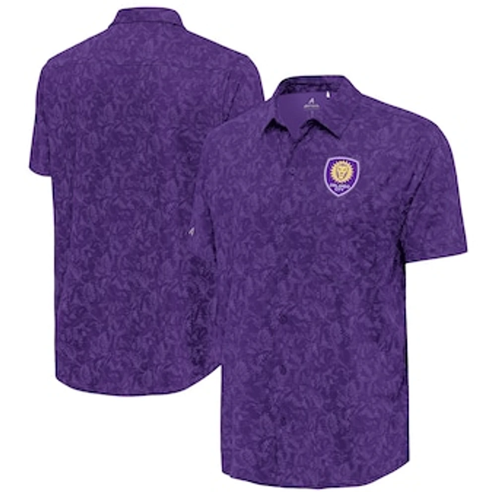 Men's Antigua Purple Orlando City SC Lush Woven Button-Up Top