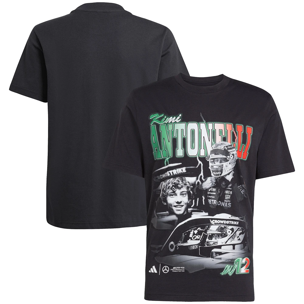 Men's adidas Kimi Antonelli Black Mercedes-AMG Petronas F1 Team Driver Wear Graphic T-Shirt