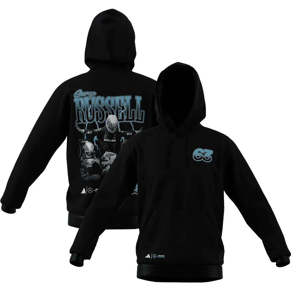Men's adidas George Russell Black Mercedes-AMG Petronas F1 Team Driver Wear Graphic Pullover Hoodie