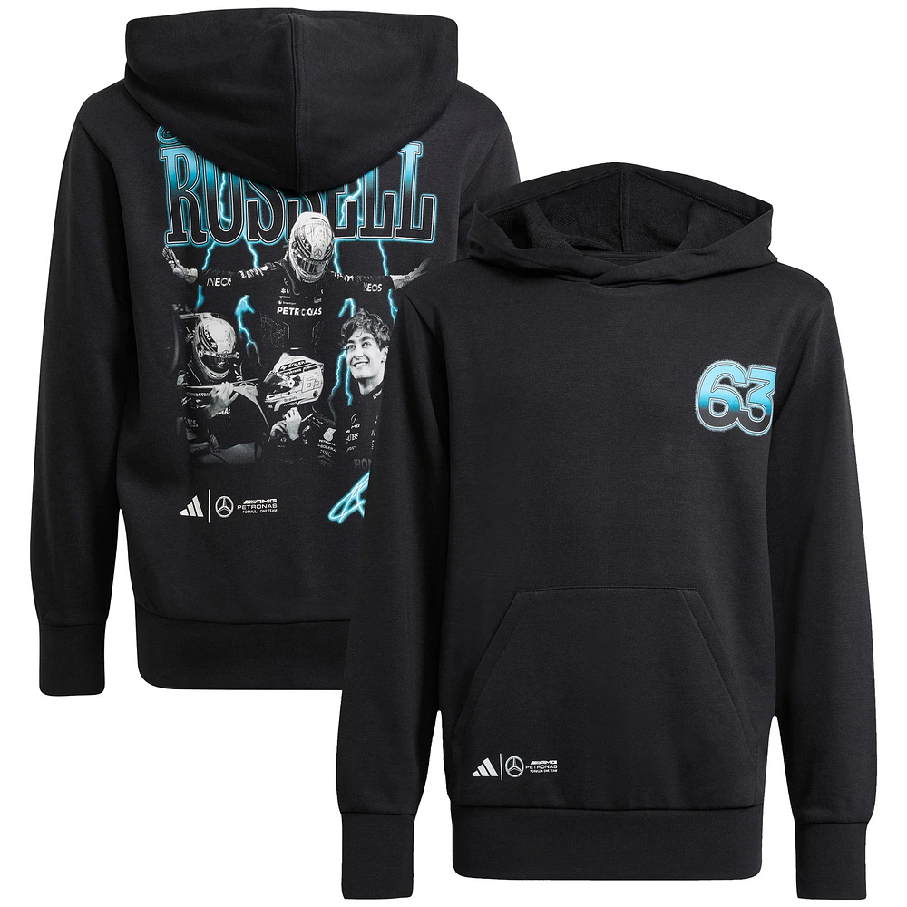 Youth adidas George Russell Black Mercedes-AMG Petronas F1 Team Driver Wear Graphic Pullover Hoodie