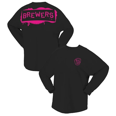 Women's Fanatics Black Milwaukee Brewers Neon Jersey Long Sleeve T-Shirt