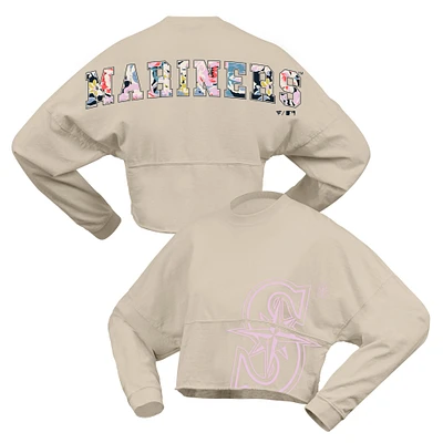 Women's Fanatics Cream Seattle Mariners Floral Preppy Cropped Long Sleeve T-Shirt