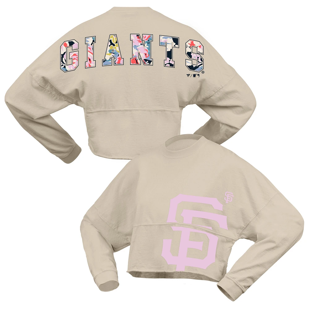 Women's Fanatics Cream San Francisco Giants Floral Preppy Cropped Long Sleeve T-Shirt
