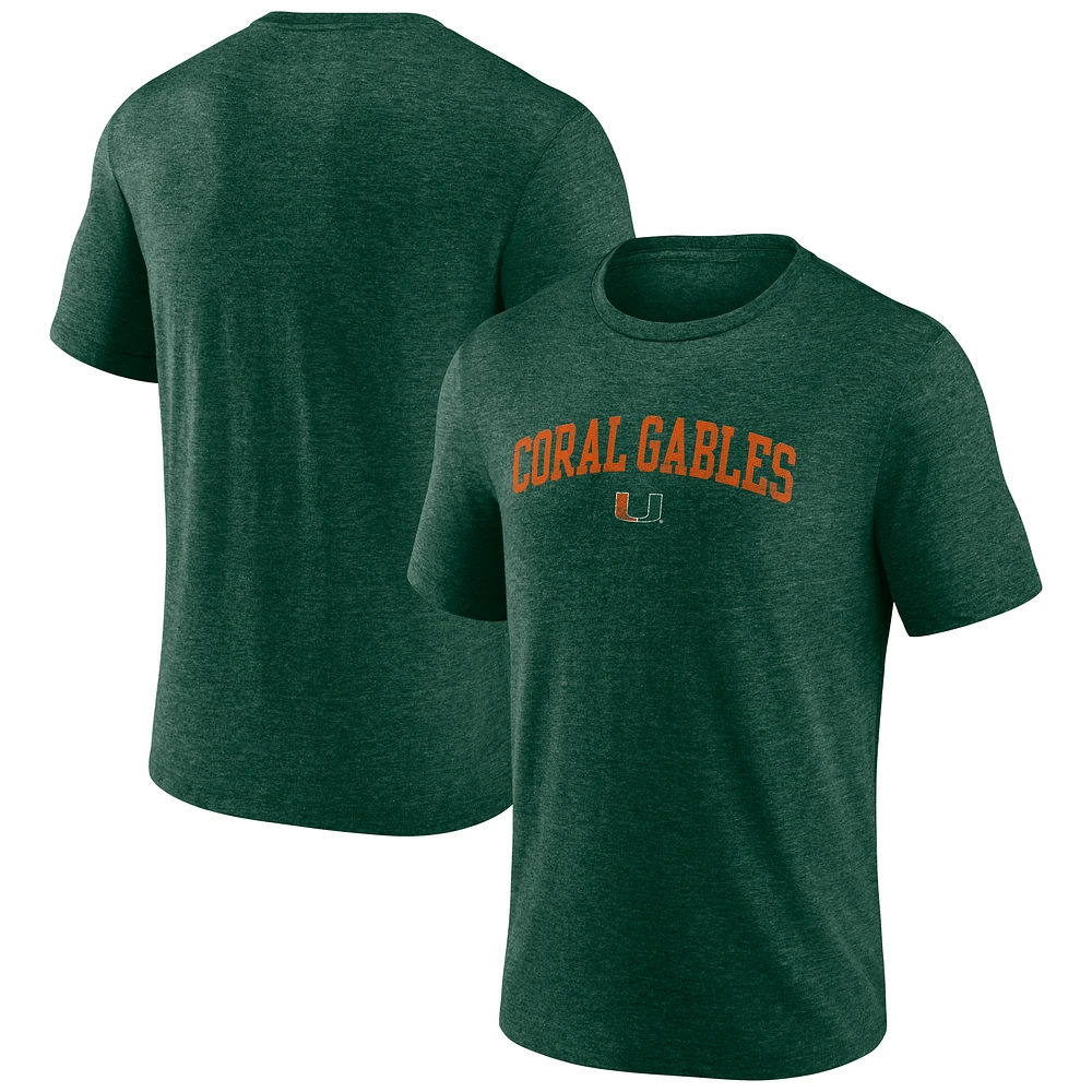 Men's Green Miami Hurricanes Arch Battle Cry Tri-Blend T-Shirt