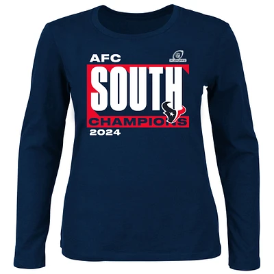Women's Fanatics Navy Houston Texans 2024 AFC South Division Champions Plus Scoop Neck Long Sleeve T-Shirt