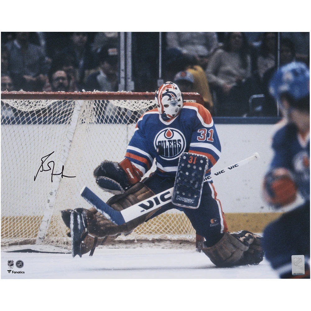 Grant Fuhr Edmonton Oilers Autographed 16" x 20" Royal Jersey Save Photograph