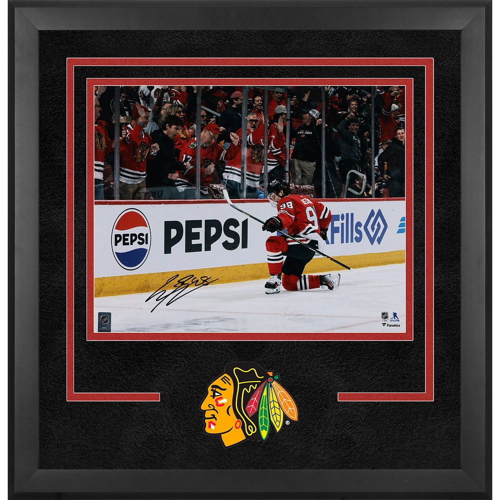 Connor Bedard Chicago Blackhawks Autographed Deluxe Framed 16" x 20" Red Jersey Celebration Photograph