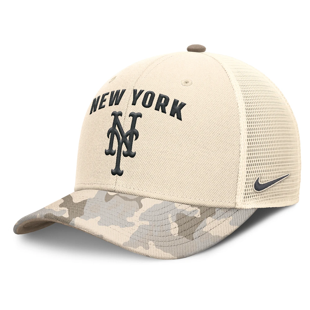 Men's Nike Natural New York Mets Camo Natural Pack Rise Adjustable Trucker Hat