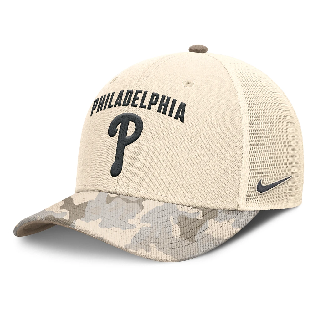 Men's Nike Natural Philadelphia Phillies Camo Natural Pack Rise Adjustable Trucker Hat