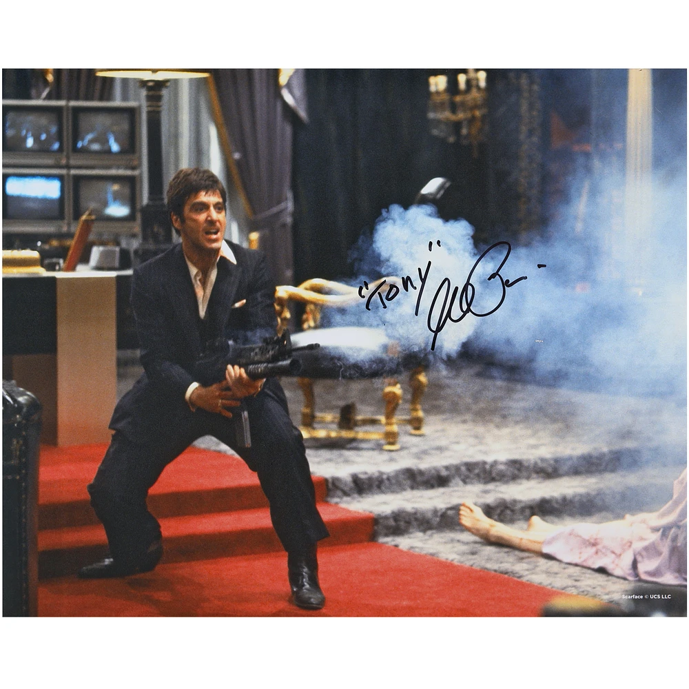 Al Pacino Scarface Autographed 16" x 20" Shooting With Smoke Photograph with "Tony" Inscription