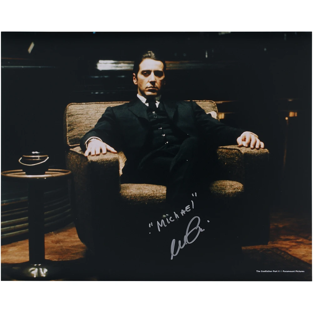 Al Pacino The Godfather Autographed 16" x 20" Sitting In Chair Photograph with "Michael" Inscription