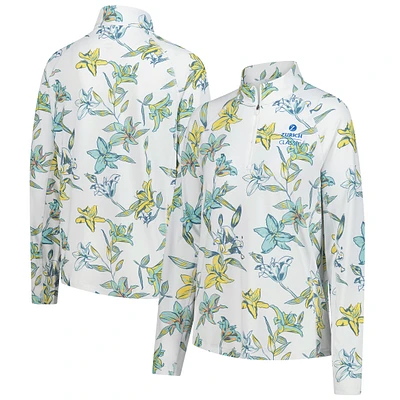 Women's Puma White The Zurich Classic You-V Lily Floral Raglan Quarter-Zip Pullover