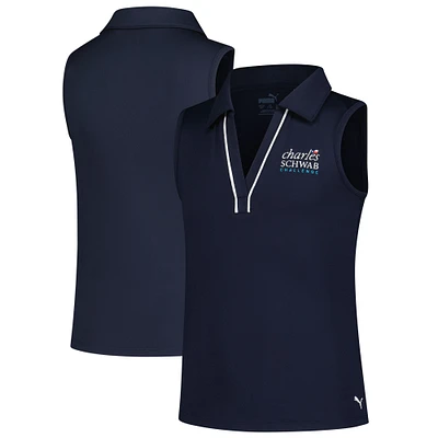 Girl's Youth Puma Navy The Charles Schwab Challenge Piped Cloudspun Sleeveless Polo