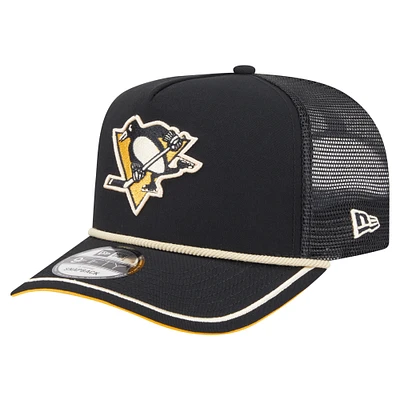 Men's New Era Black Pittsburgh Penguins Vintage Team Rope A-Frame 9FIFTY Snapback Hat