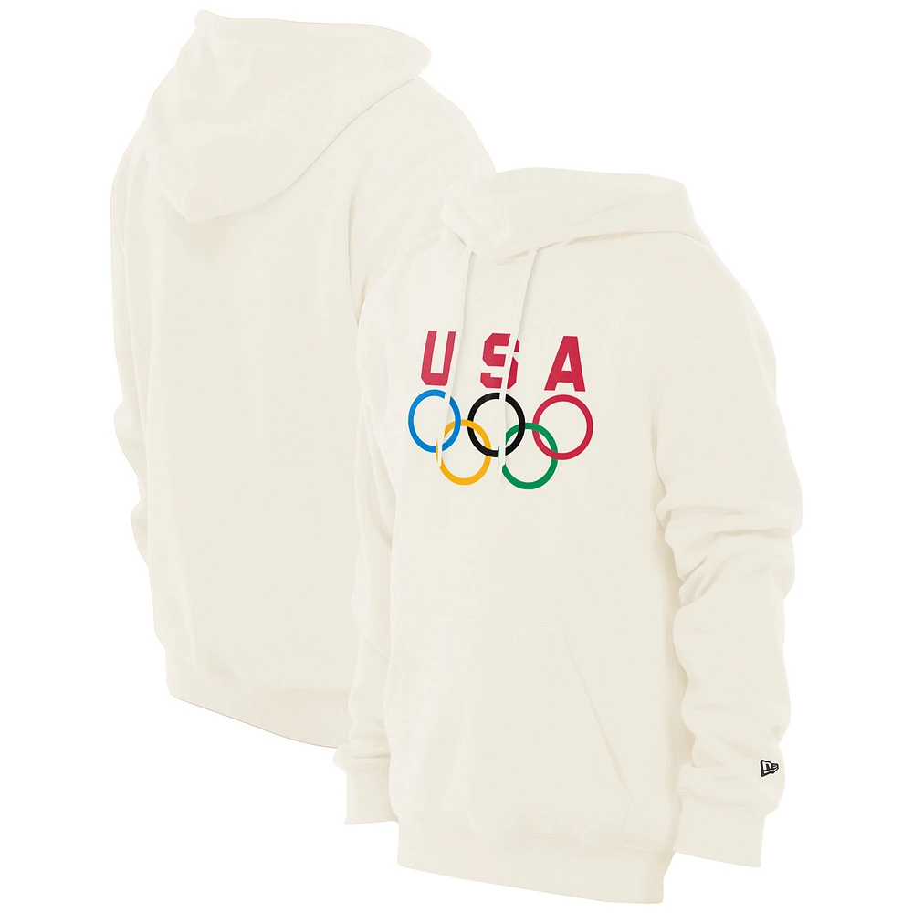 Men's New Era Cream Team USA 5 Rings Chrome Pullover Hoodie