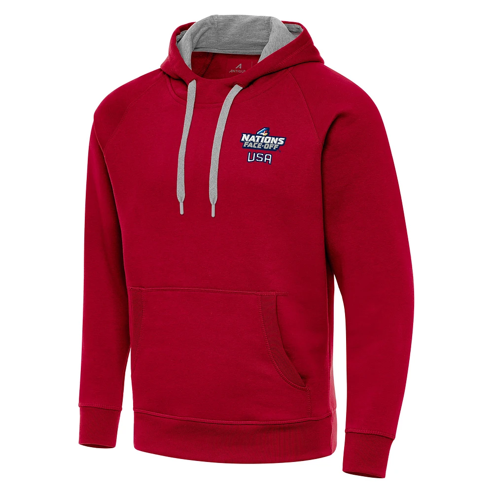 Men's Antigua Red USA Hockey 2025 4 Nations Face Off Victory Pullover Hoodie